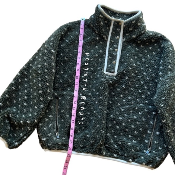 THE GREAT🏕️ Countryside Sherpa Heart Sweater Pullover Jacket Olive Green 0 XS - Picture 11 of 13